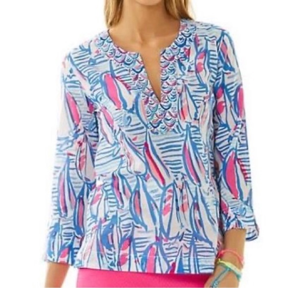 Lilly Pulitzer Amelia Island Red Right Return Resort White Sailboat Tunic - Picture 1 of 6
